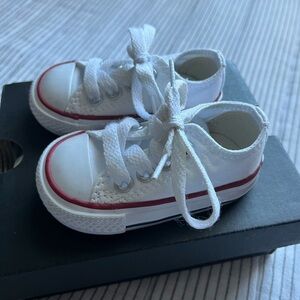 Toddler Converse White shoes. Size 2T. Barely worn at all. Smoke free home.
